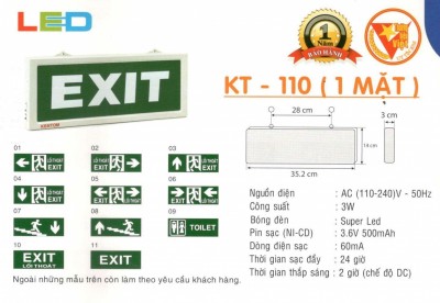 Đèn exit 1 mặt KT110 Kentom